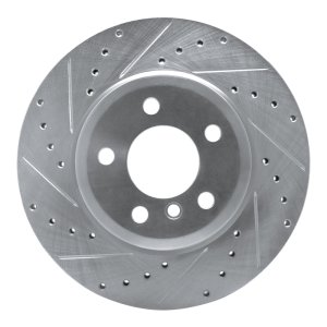 BMW X3 Brake Rotor (1) - Front Left - R1 Concepts - Drilled & Slotted - Silver - `04-`10